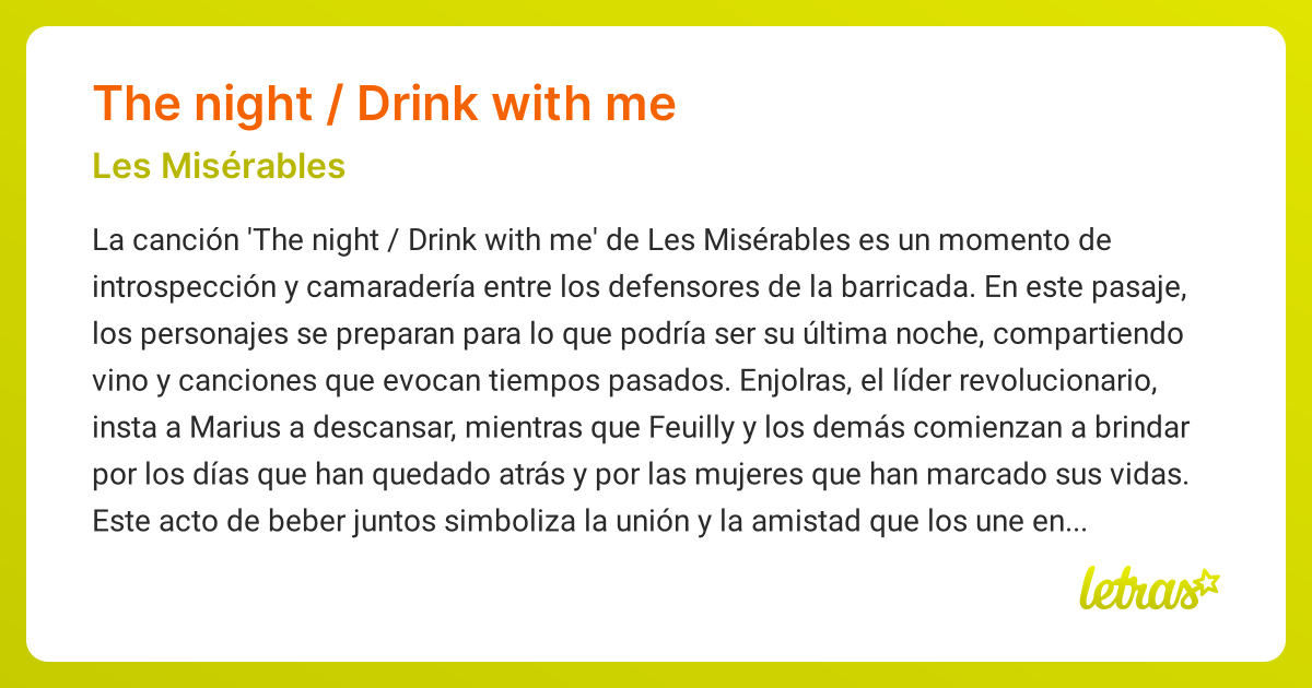 Significado de la canción THE NIGHT / DRINK WITH ME
