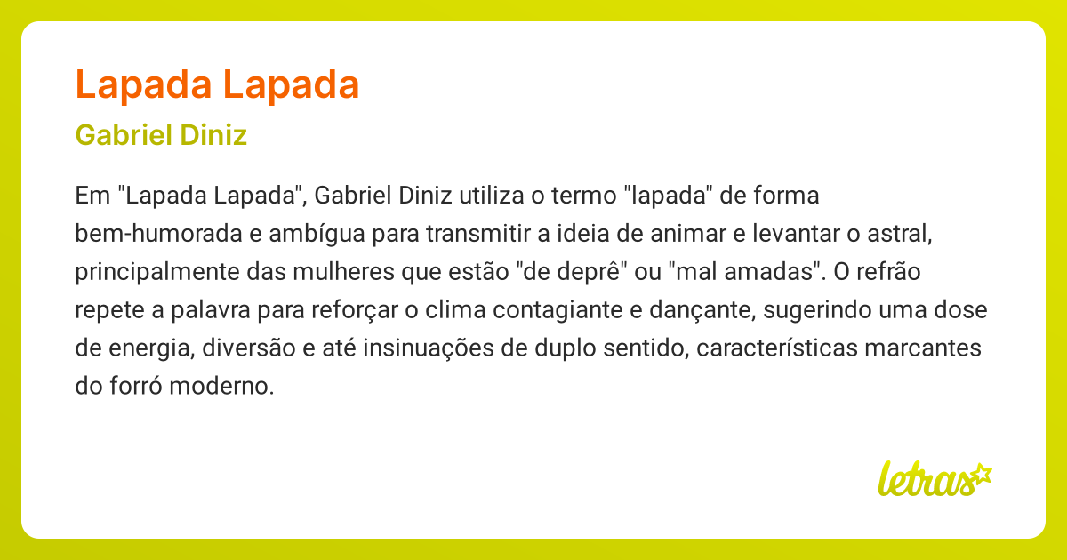 Significado da música LAPADA LAPADA (Gabriel Diniz) - LETRAS.MUS.BR