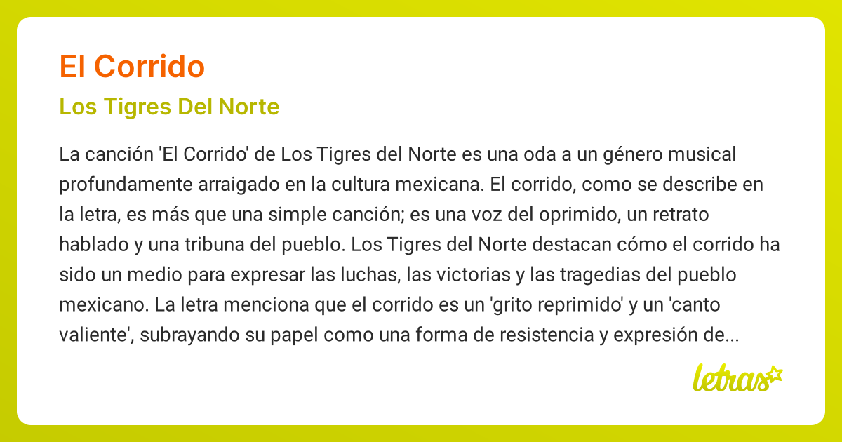 Significado de la canción EL CORRIDO (Los Tigres Del Norte) - LETRAS.COM