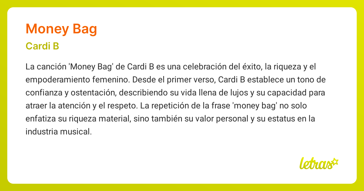 Significado de la canción MONEY BAG (Cardi B)