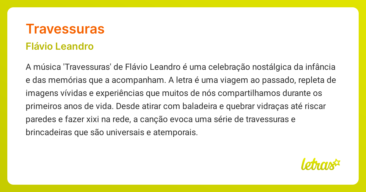 Significado da música TRAVESSURAS (Flávio Leandro) - LETRAS.MUS.BR