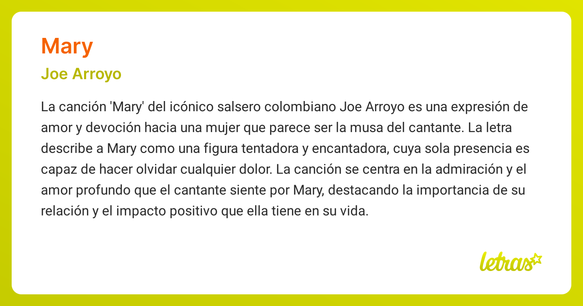 Significado de la canción MARY (Joe Arroyo) - LETRAS.COM