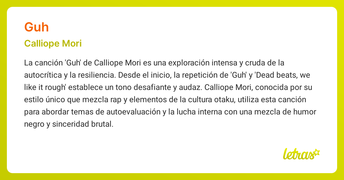 Significado de la canción GUH (Calliope Mori) - LETRAS.COM