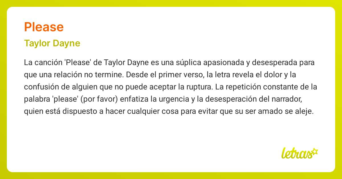 Significado de la canción PLEASE (Taylor Dayne) - LETRAS.COM