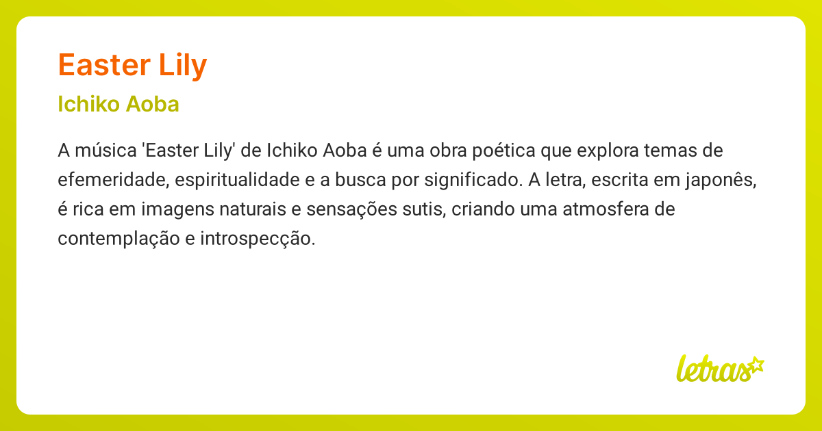 Significado da música EASTER LILY (Ichiko Aoba) LETRAS.MUS.BR