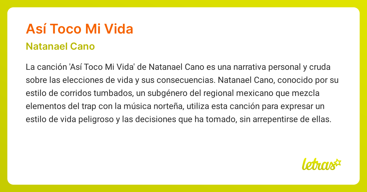 Significado de la cancion ASI TOCO MI VIDA Natanael Cano LETRAS.COM