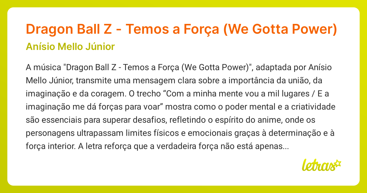 Significado da música Dragon Ball Z - Temos a Força (We Gotta Power ...