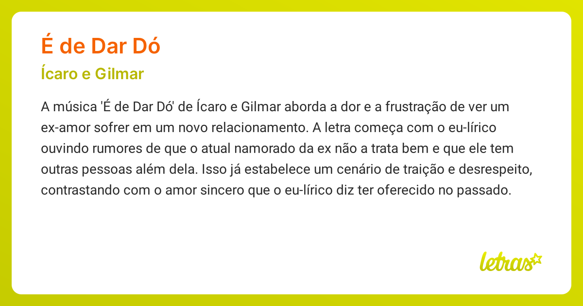 Significado da música É DE DAR DÓ (Ícaro e Gilmar) - LETRAS.MUS.BR