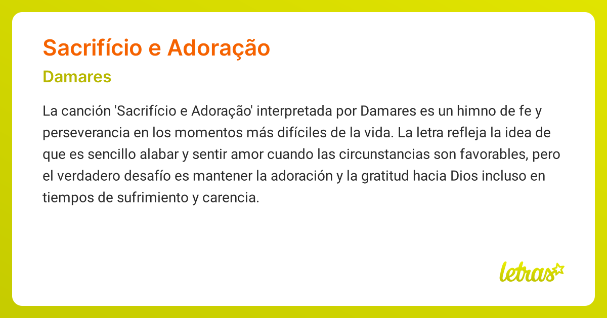 Significado de la canción SACRIFÍCIO E ADORAÇÃO (Damares) - LETRAS.COM