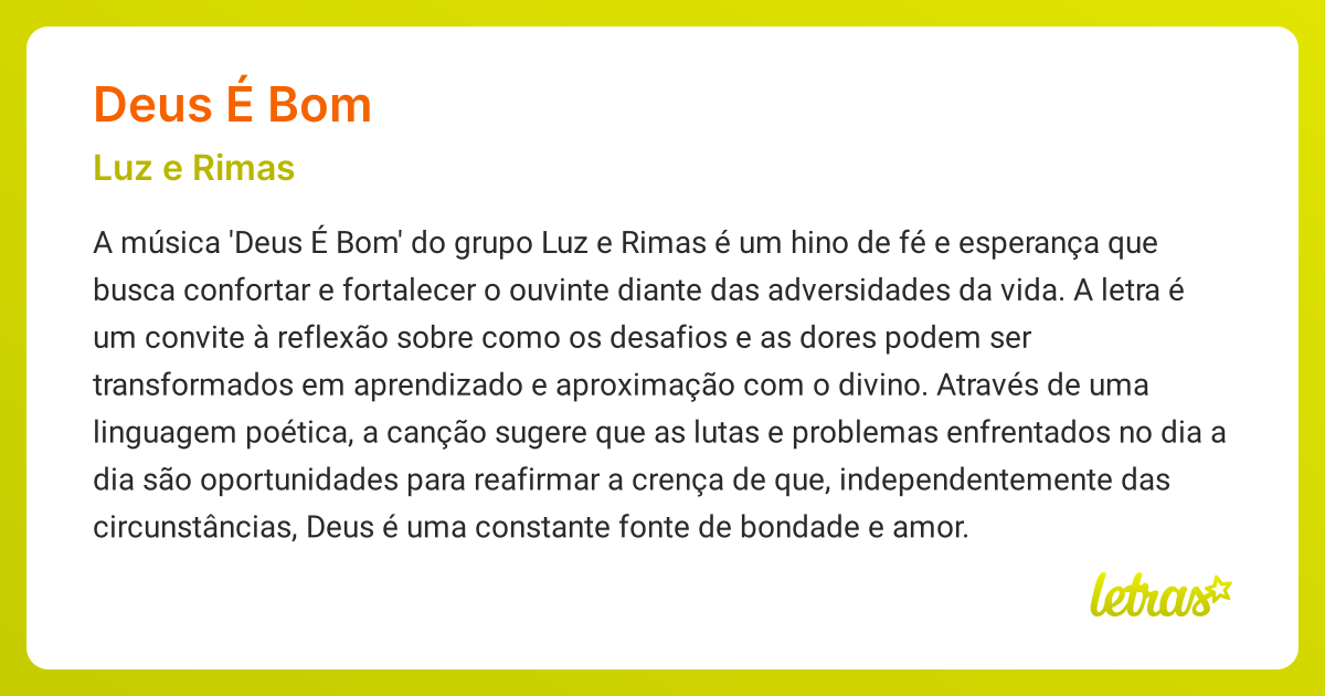 Significado da música DEUS É BOM (Luz e Rimas) - LETRAS.MUS.BR