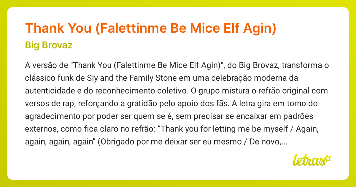 Significado da música Thank You (Falettinme Be Mice Elf Agin) (Big