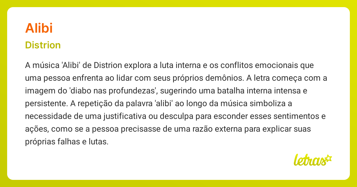 Significado da música ALIBI (Distrion) - LETRAS.MUS.BR
