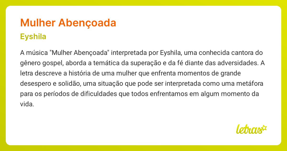 Significado da música MULHER ABENÇOADA (Eyshila) - LETRAS.MUS.BR