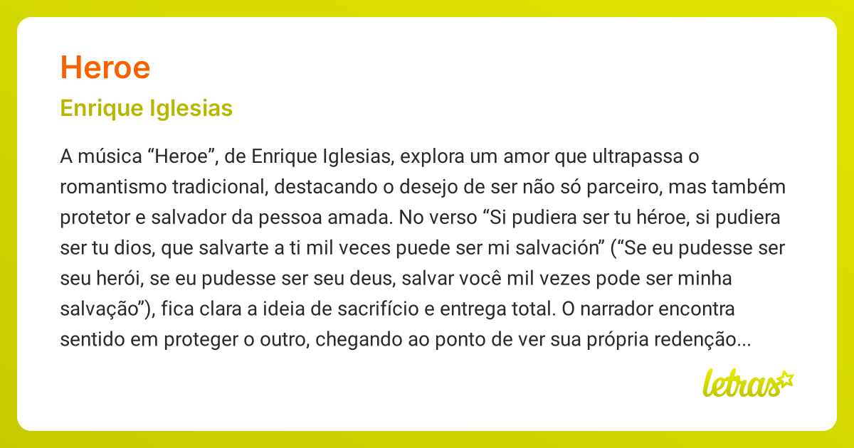 Significado da música HEROE (Enrique Iglesias) - LETRAS.MUS.BR