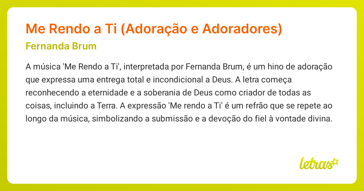 Significado da música Me Rendo a Ti (Adoração e Adoradores) (Fernanda ...