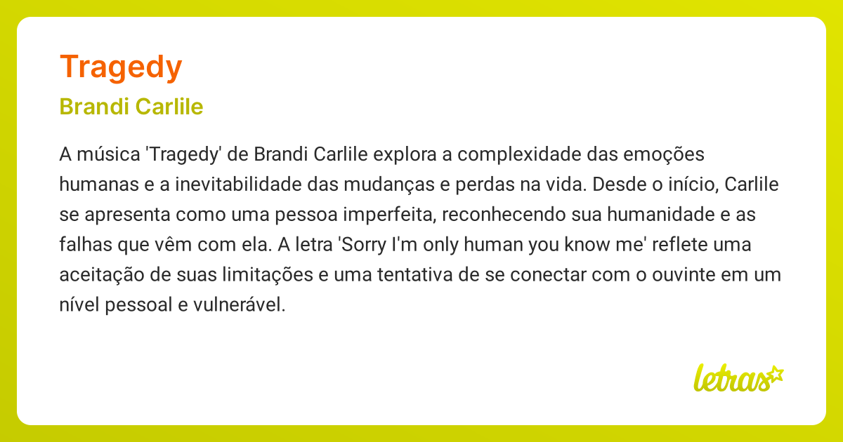 Significado da música TRAGEDY (Brandi Carlile) - LETRAS.MUS.BR