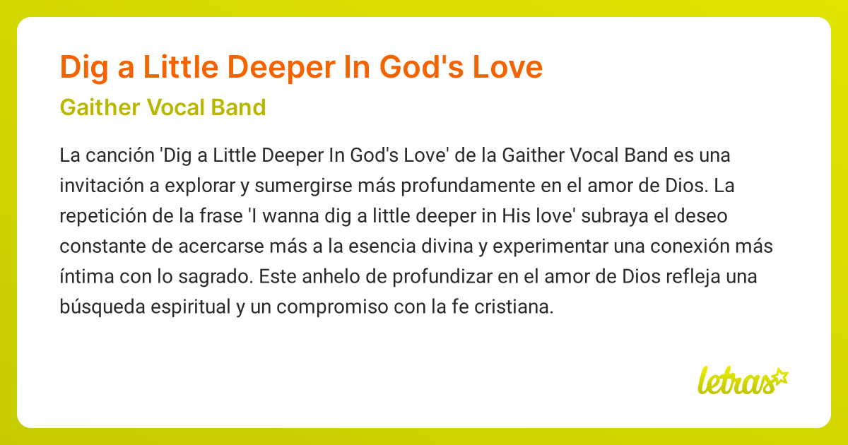 Significado de la canción Dig a Little Deeper In God's Love (Gaither