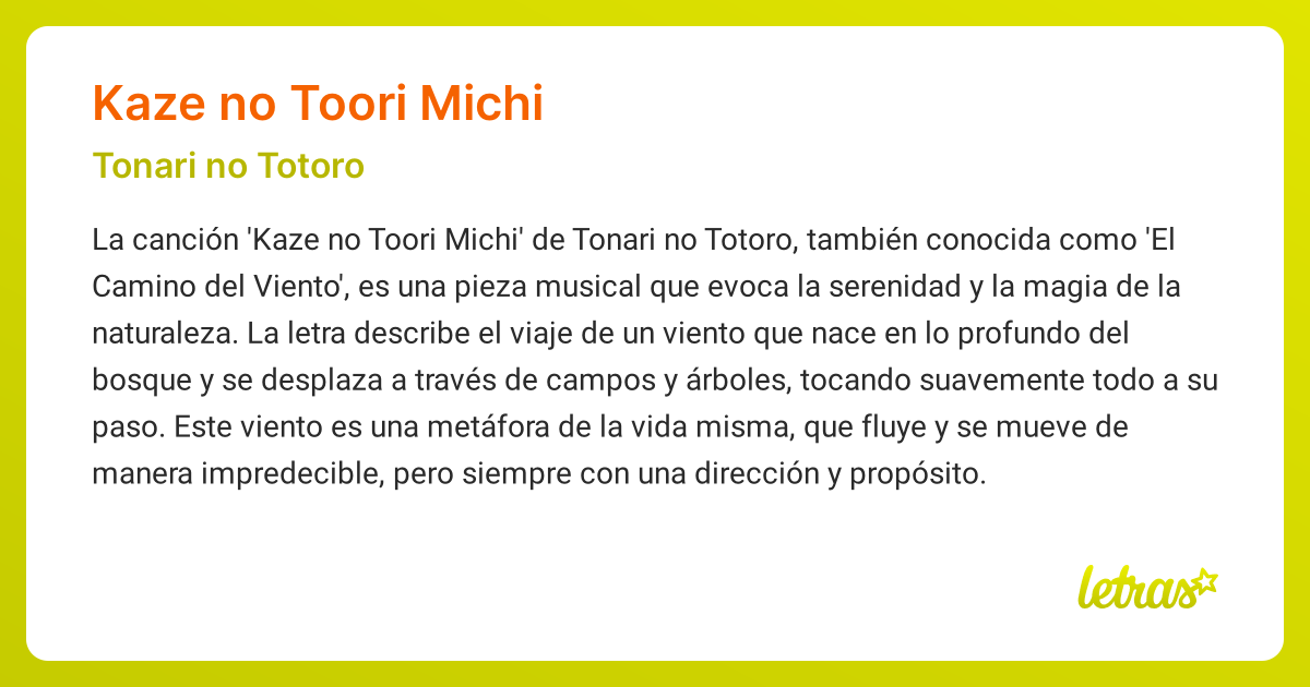 Significado de la canción KAZE NO TOORI MICHI (Tonari no Totoro ...