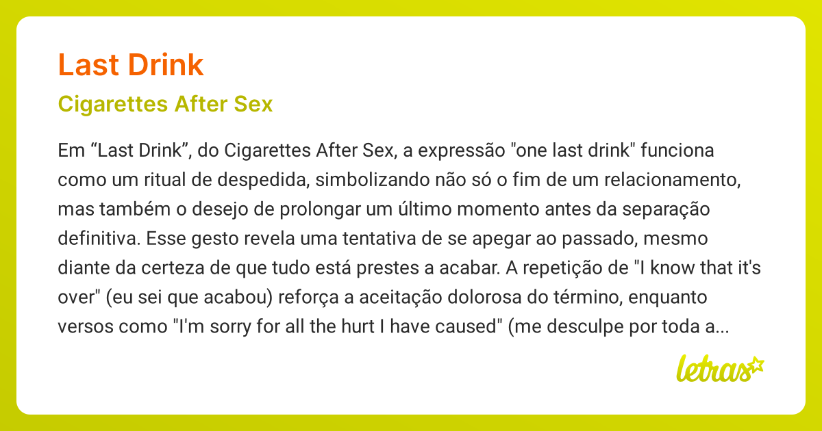 Significado da música LAST DRINK (Cigarettes After Sex)