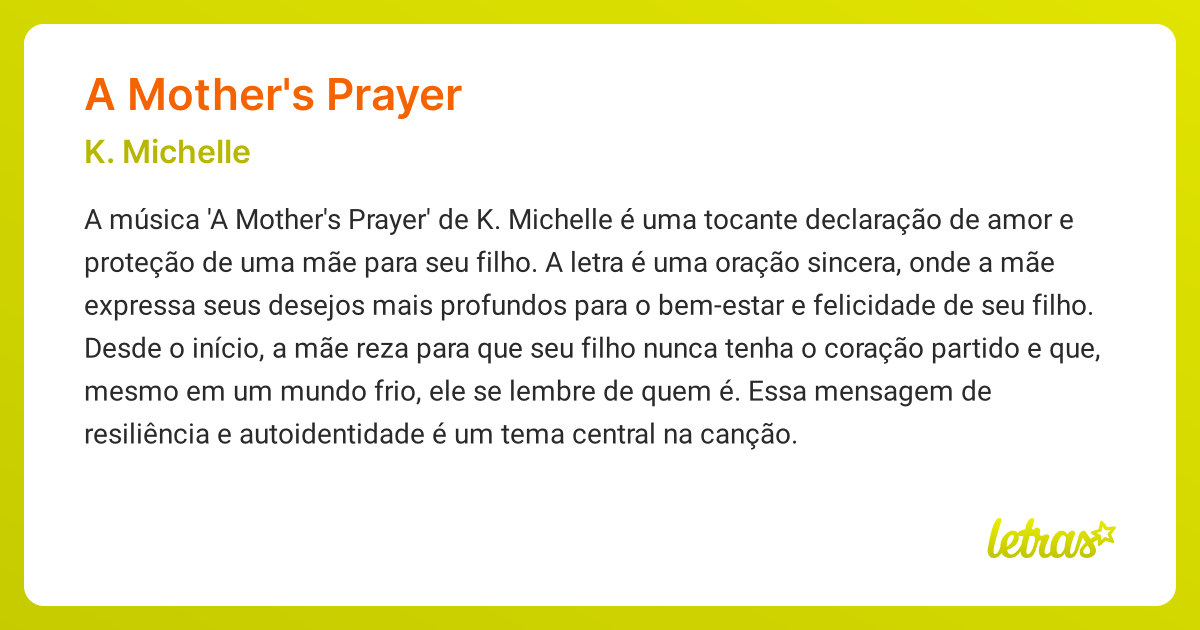 Significado da música A MOTHER'S PRAYER (K. Michelle) - LETRAS.MUS.BR