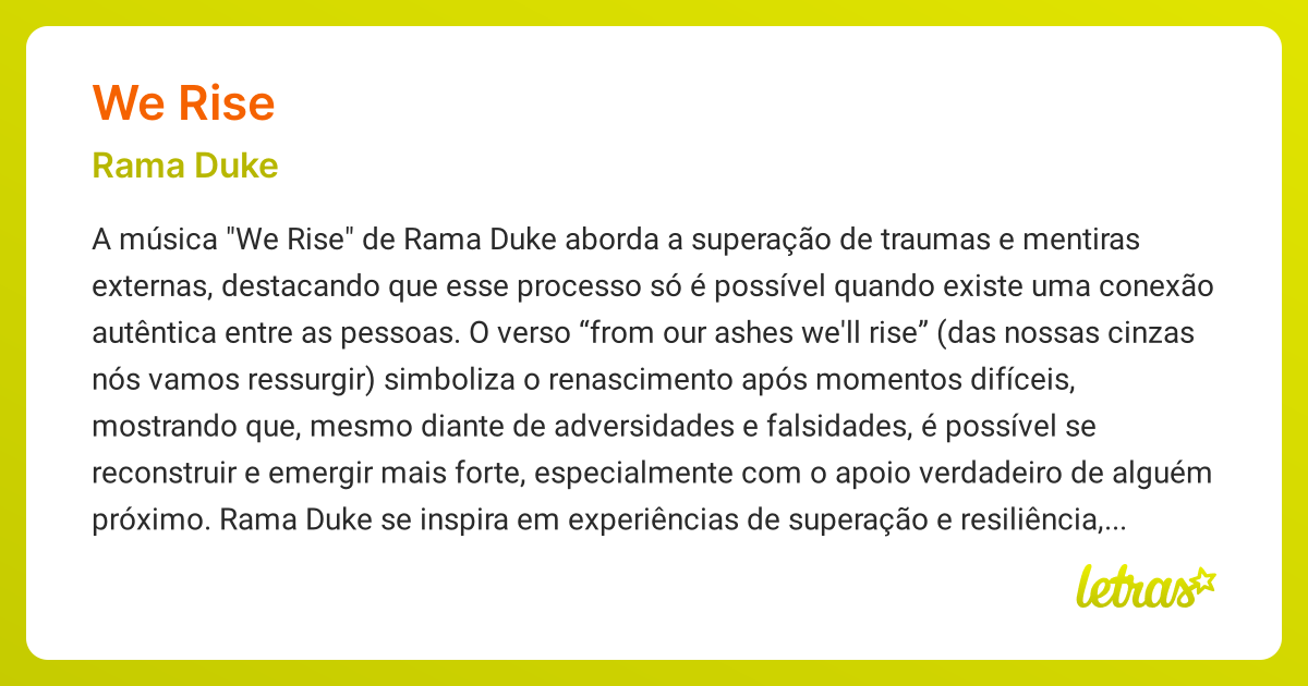 Significado da música WE RISE (Rama Duke) - LETRAS.MUS.BR
