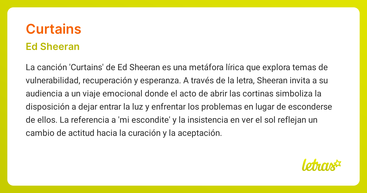 Significado de la canción CURTAINS (Ed Sheeran)