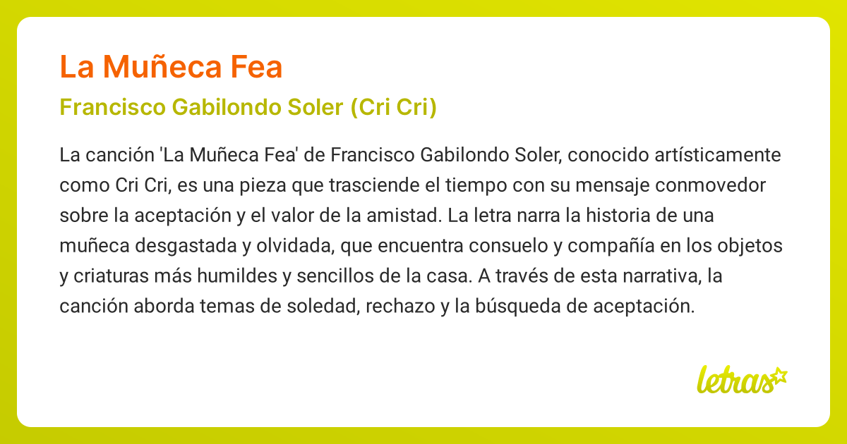 Significado de la canción LA MUÑECA FEA (Francisco Gabilondo Soler (Cri