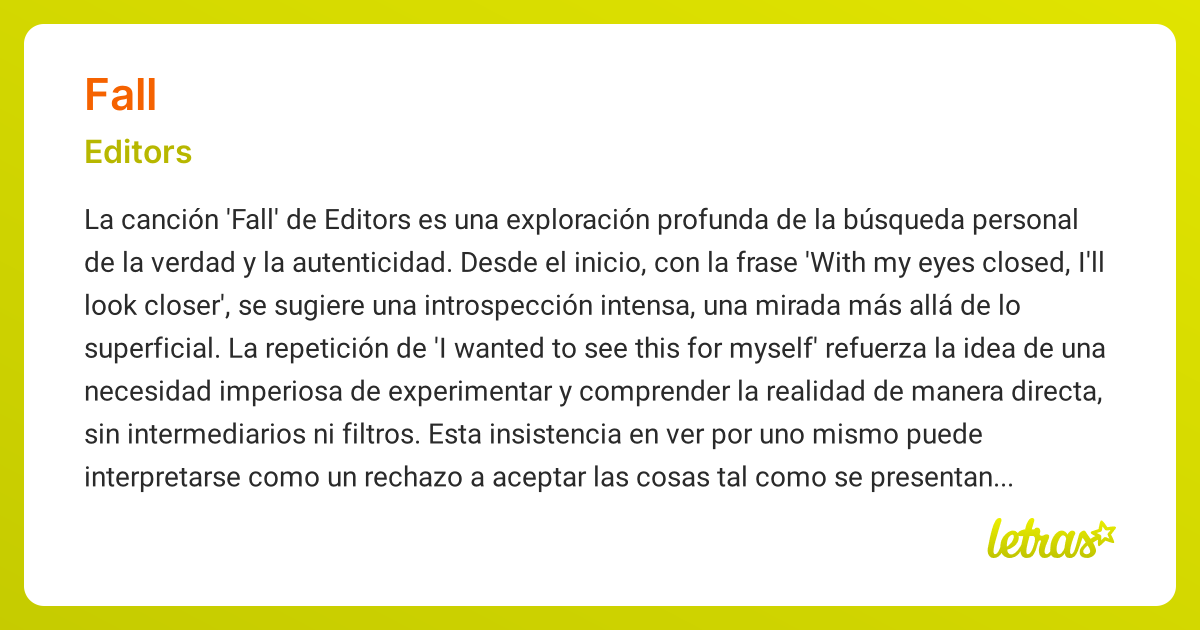 Significado de la canción FALL (Editors) - LETRAS.COM