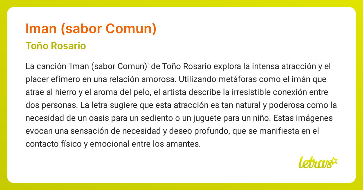 Significado de la cancion IMAN SABOR COMUN Tono Rosario LETRAS.COM