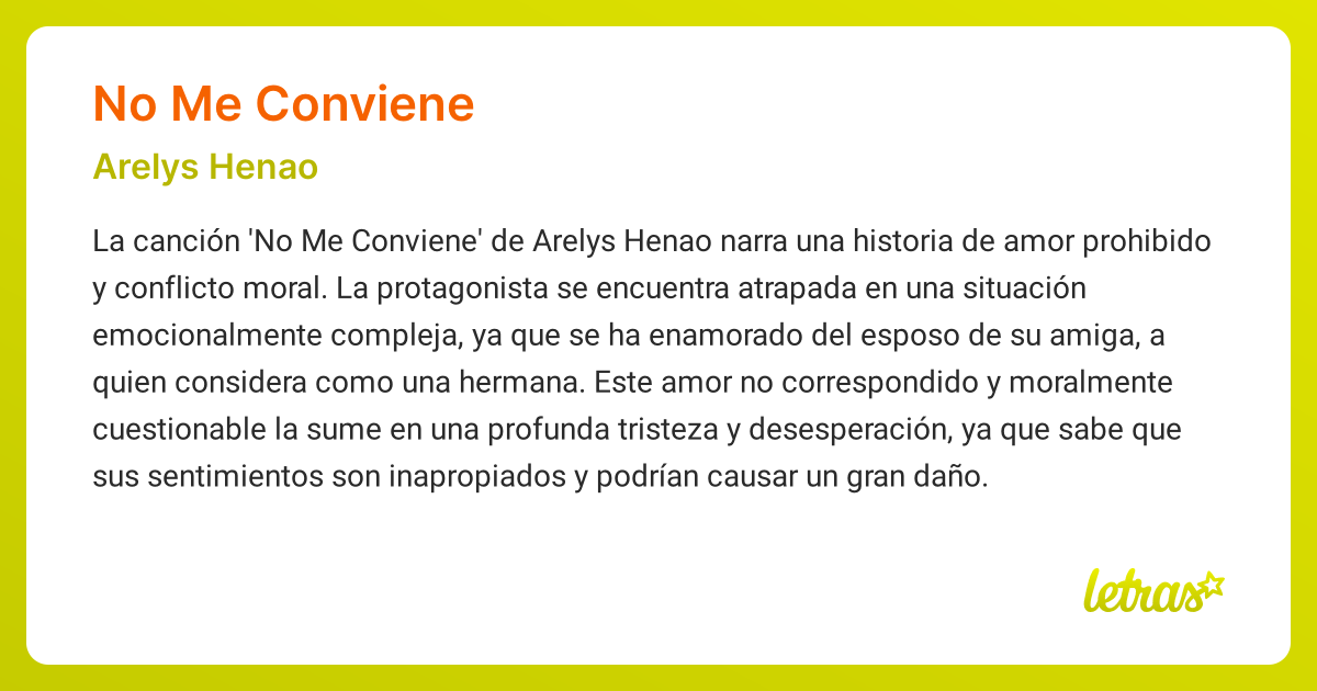 Significado de la canción NO ME CONVIENE (Arelys Henao) - LETRAS.COM