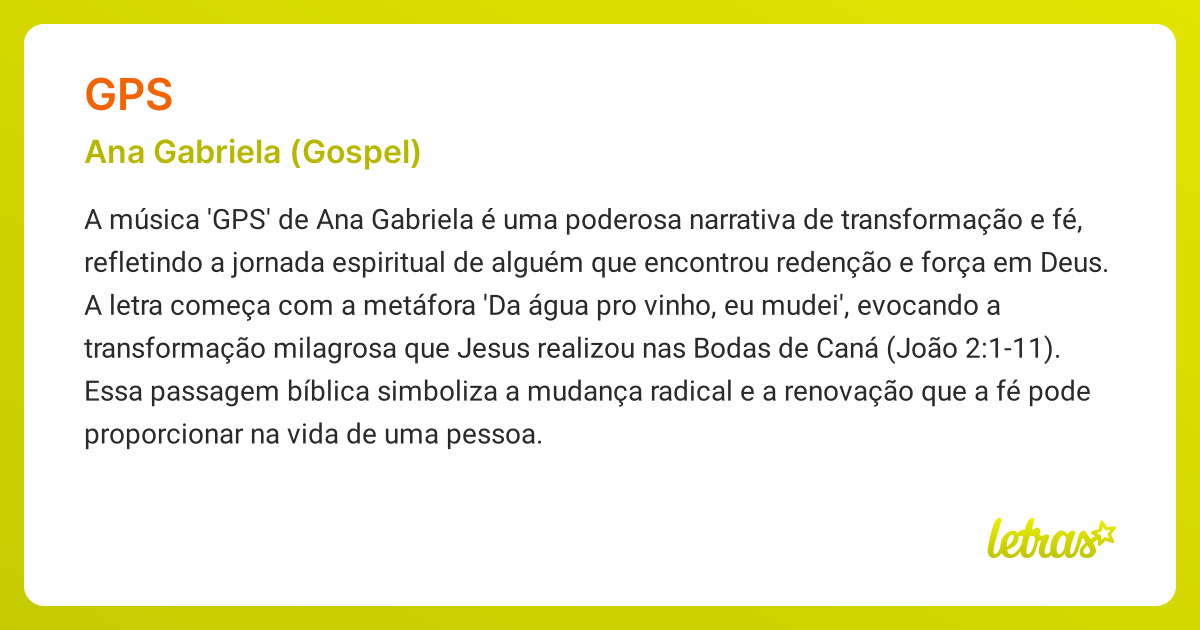 Significado da música GPS (Ana Gabriela (Gospel)) - LETRAS.MUS.BR