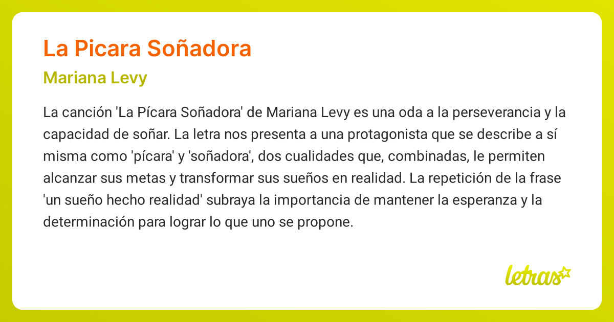 Significado de la canción LA PICARA SOÑADORA (Mariana Levy) - LETRAS.COM