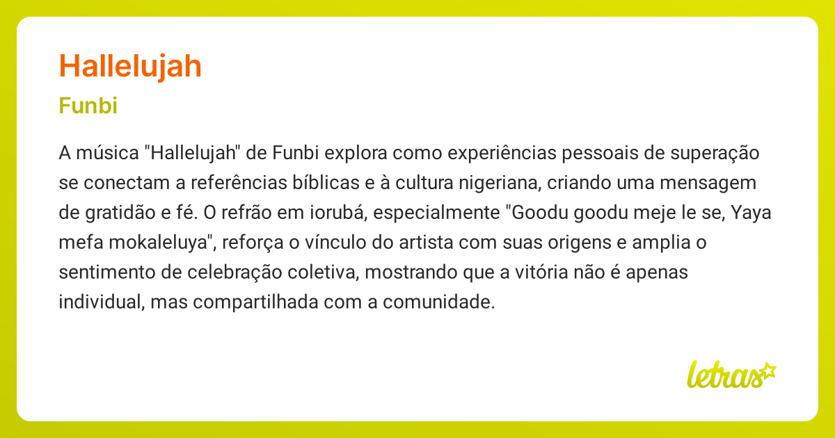 Significado da música HALLELUJAH (Funbi) - LETRAS.MUS.BR