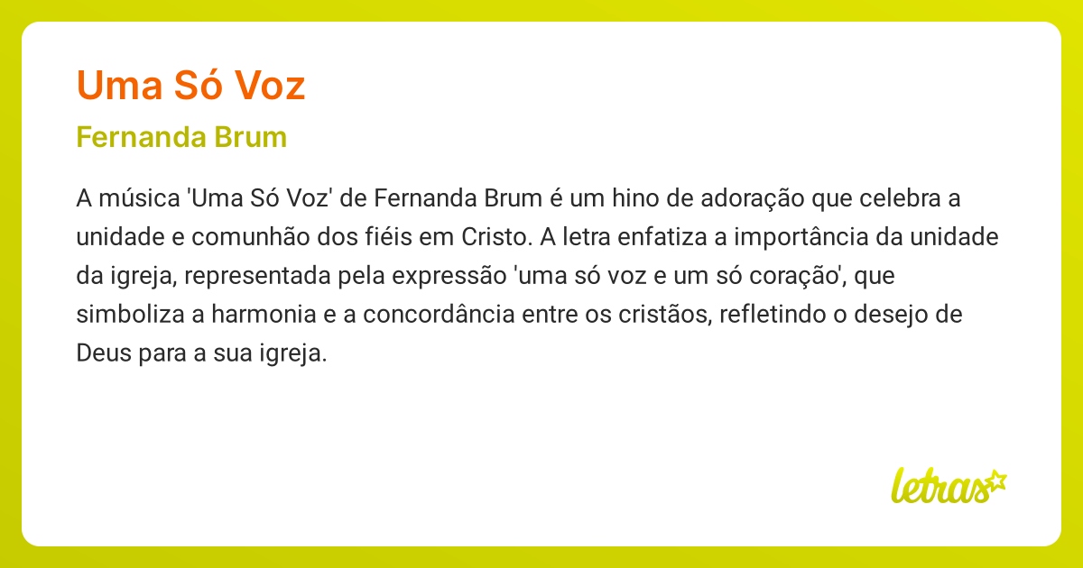 Significado da música UMA SÓ VOZ (Fernanda Brum) - LETRAS.MUS.BR