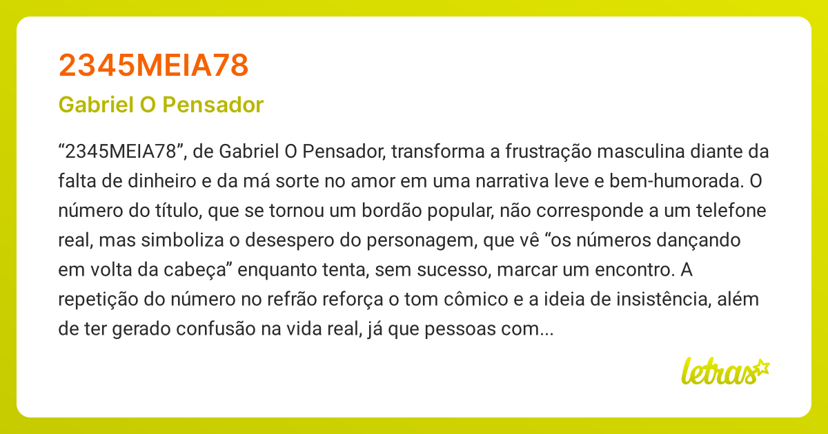 Significado da música 2345MEIA78 (Gabriel O Pensador) - LETRAS.MUS.BR