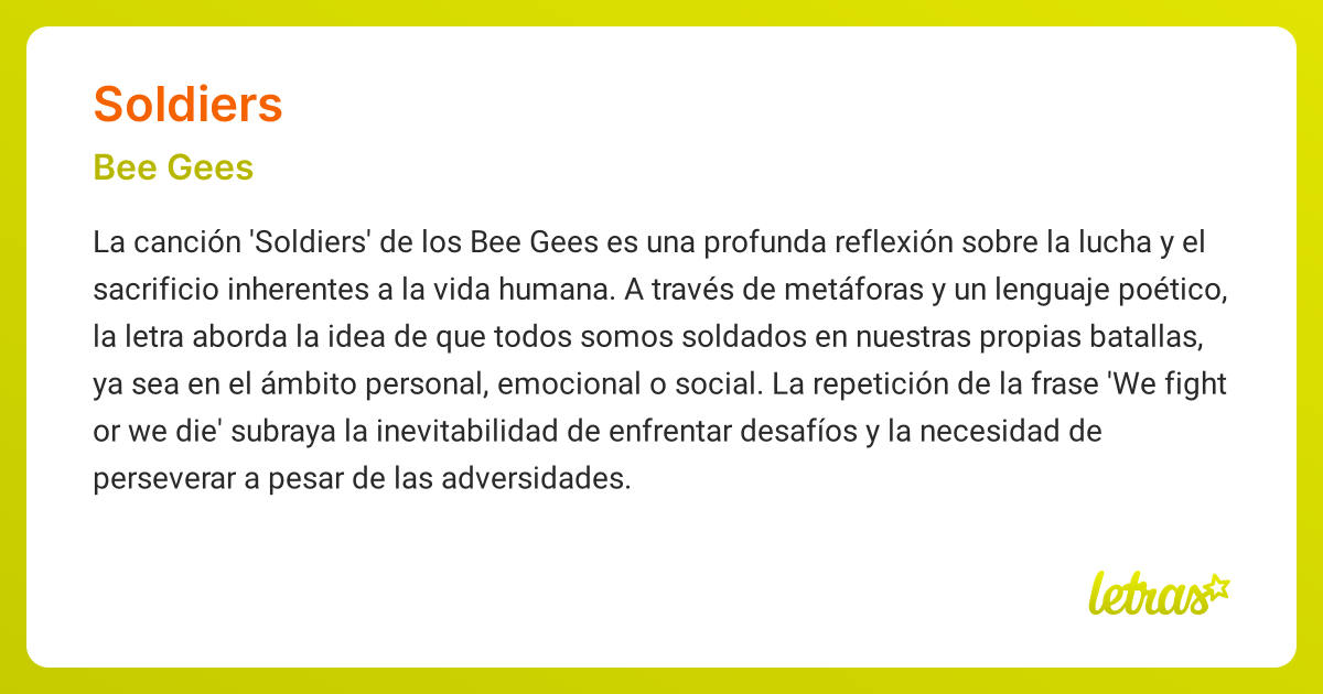 Significado de la canción SOLDIERS (Bee Gees) - LETRAS.COM