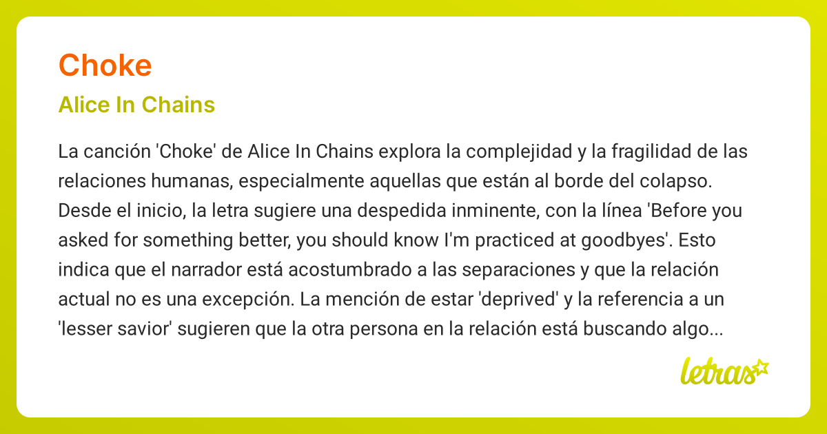 Significado de la canción CHOKE (Alice In Chains)