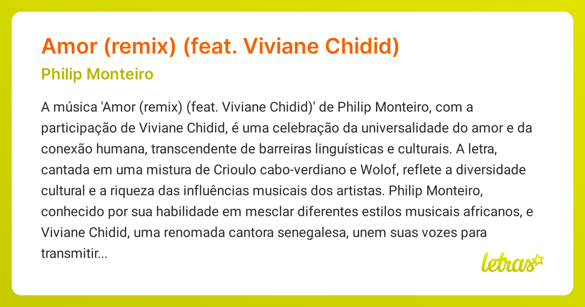 Significado Da Música Amor Remix Feat Viviane Chidid Philip