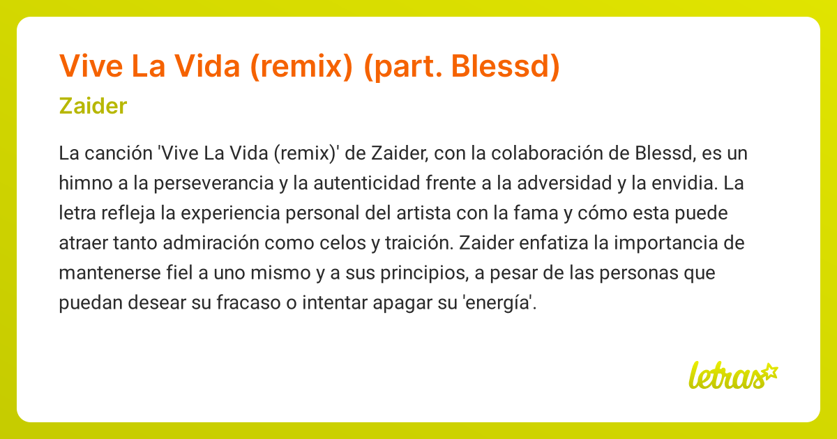Significado de la cancion Vive La Vida remix part. Blessd Zaider LETRAS.COM