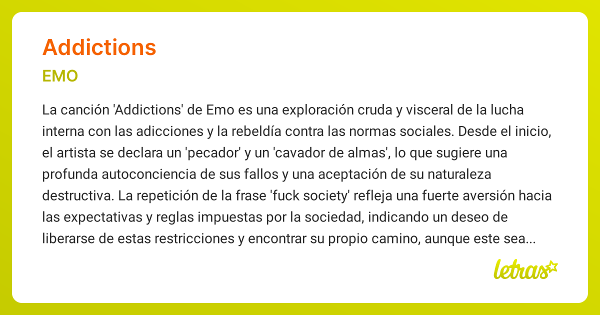 Significado de la canción ADDICTIONS (EMO) - LETRAS.COM