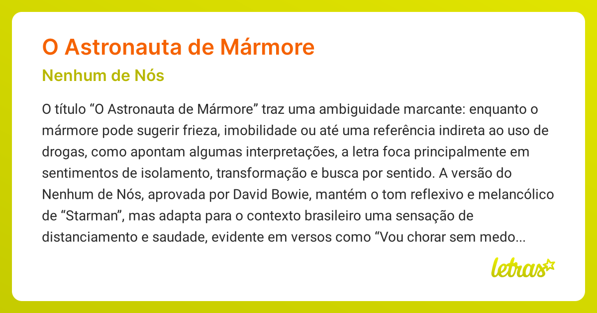Significado da música O ASTRONAUTA DE MÁRMORE (Nenhum de Nós) - LETRAS ...