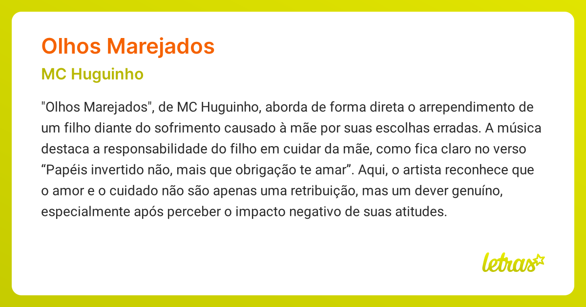 Significado da música OLHOS MAREJADOS (MC Huguinho) - LETRAS.MUS.BR