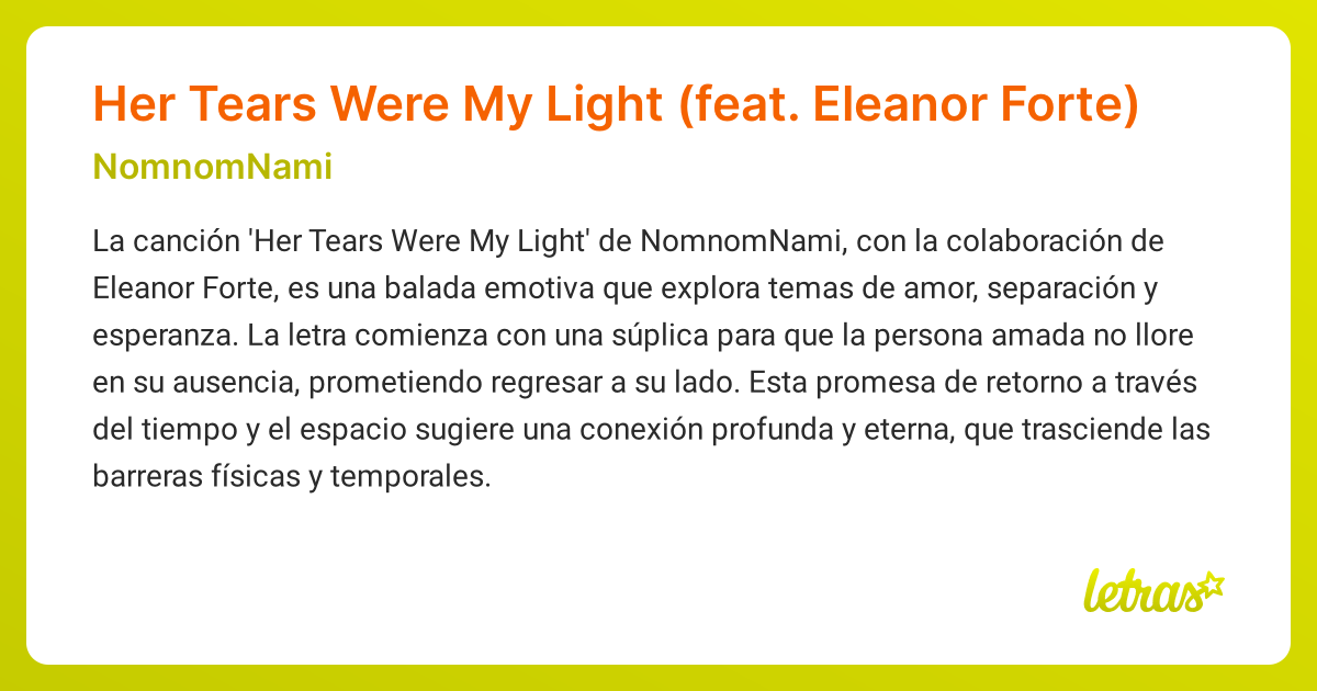 Significado de la canción Her Tears Were My Light (feat. Eleanor Forte ...