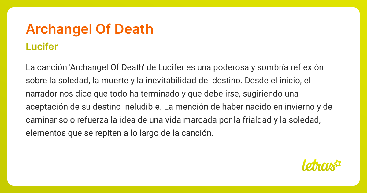 Significado de la canción ARCHANGEL OF DEATH (Lucifer) - LETRAS.COM
