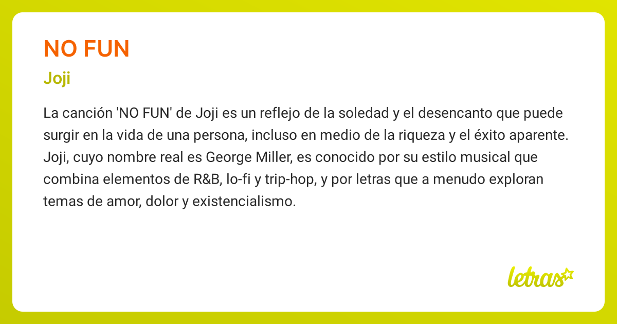 Significado de la canción NO FUN (Joji) - LETRAS.COM