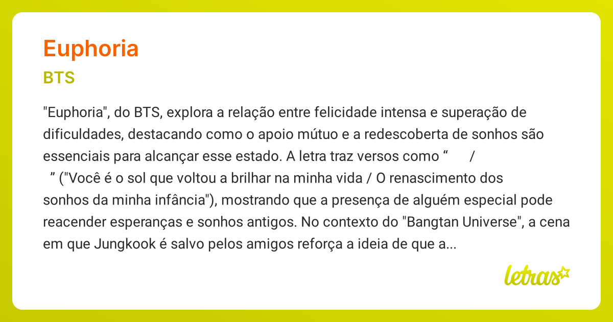 Significado da música EUPHORIA (BTS) - LETRAS.MUS.BR