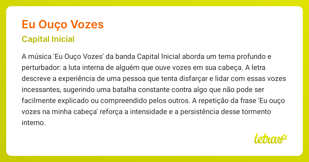 Significado da música EU OUÇO VOZES (Capital Inicial) - LETRAS.MUS.BR