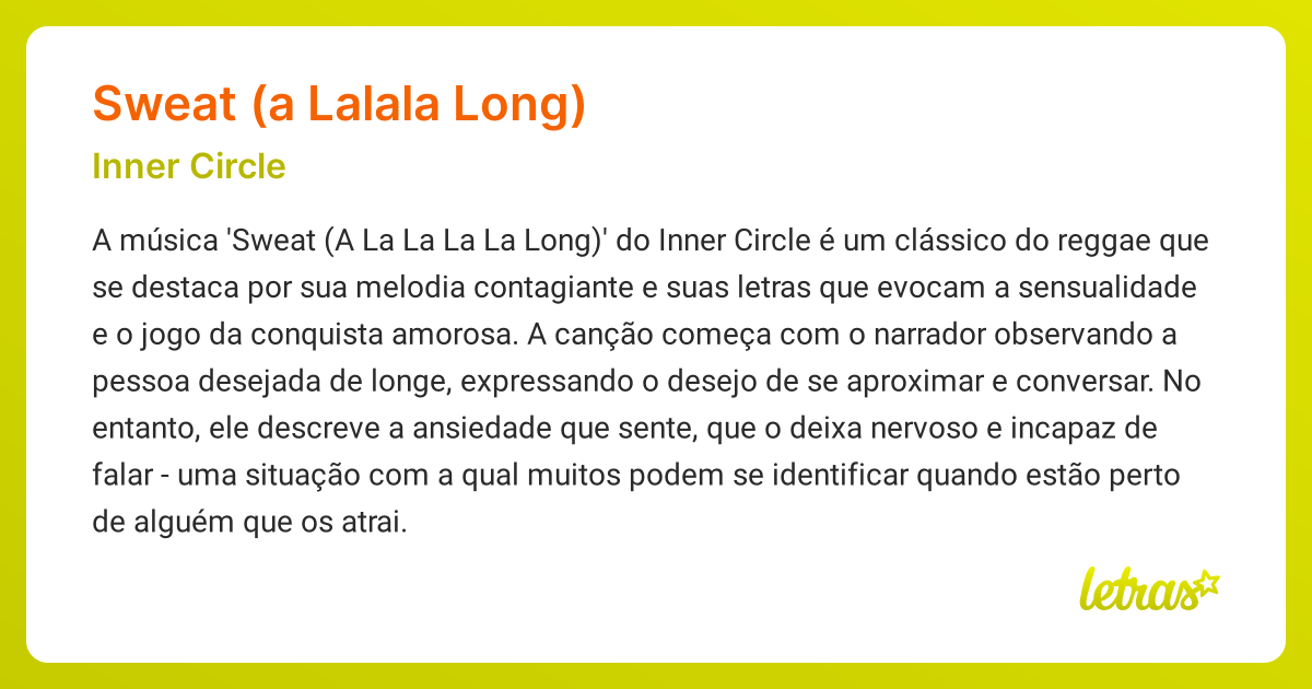 Significado da musica SWEAT A LALALA LONG Inner Circle LETRAS.MUS.BR