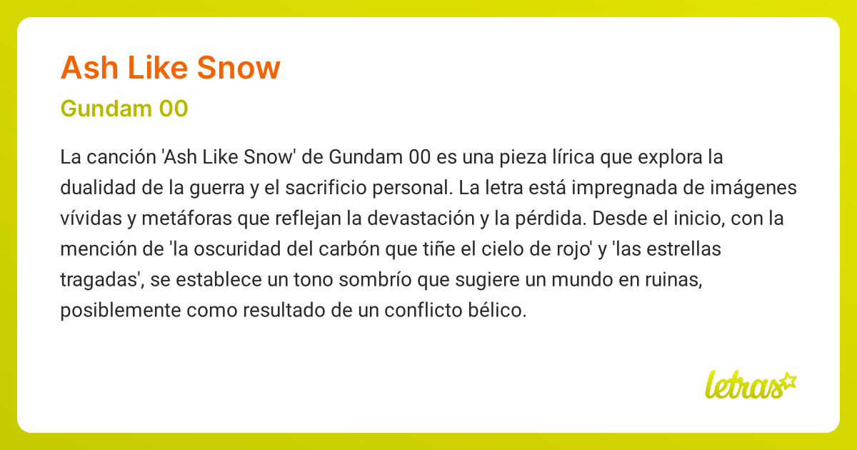 Significado de la canción ASH LIKE SNOW (Gundam 00)