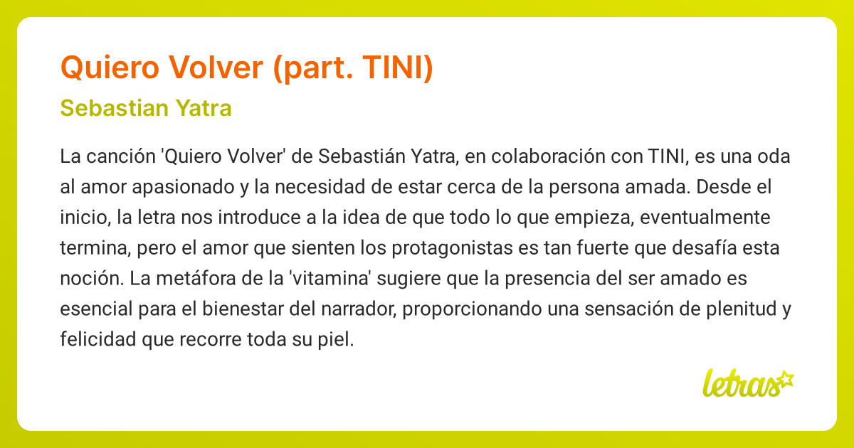 Significado de la canción QUIERO VOLVER (PART. TINI) (Sebastian Yatra ...